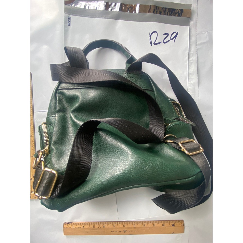 Green Faux Leather Backpack Mini Small Trendy Casual School Bag Gold Accents